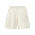 Casual Sports Shorts, Embroidered Letter B Loose Fit Elastic Waist Shorts Unisex Cream White