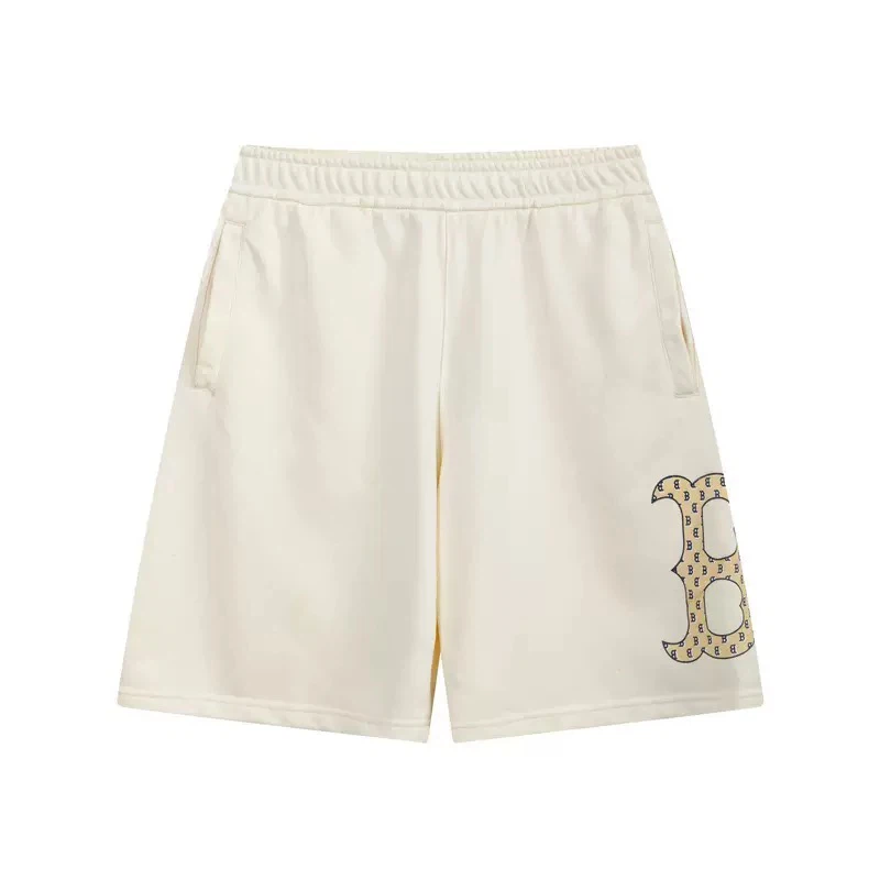 Monogram Pattern Casual Shorts, Large Letter B Printed Loose Elastic Waist Summer Shorts Unisex Off‑White