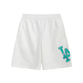 Paisley Letter LA Graphic Shorts, Loose Elastic Waist Casual Street Summer Shorts Unisex White