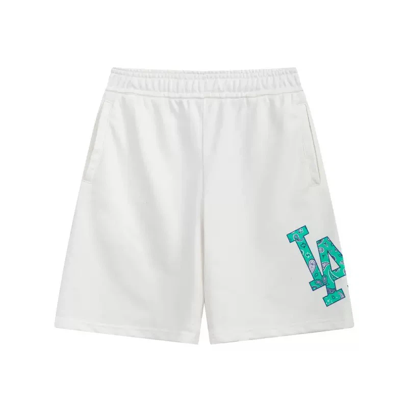 Paisley Letter LA Graphic Shorts, Loose Elastic Waist Casual Street Summer Shorts Unisex White
