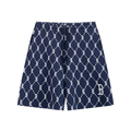 Diamond Monogram All‑Over Print Shorts, Letter B Embroidery Elastic Waist Casual Unisex Shorts Navy Blue