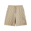 Diamond Monogram Pattern Shorts, Embroidered Letter B Loose Casual Summer Unisex Shorts Khaki