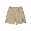 Diamond Monogram Pattern Shorts, Embroidered Letter B Loose Casual Summer Unisex Shorts Khaki