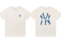 New York Yankees Monogram Denim Print T-Shirt, Unisex Casual Short Sleeve Tee Off-White