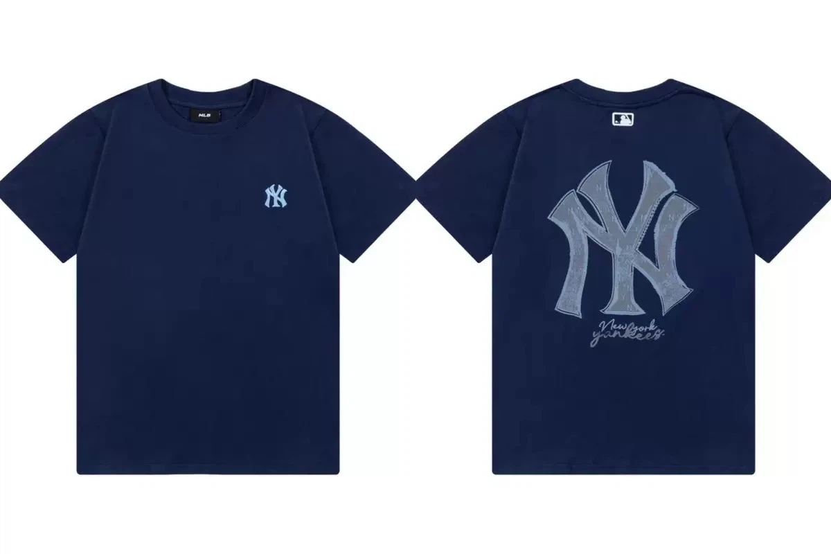 New York Yankees Vintage Washed NY Logo T-Shirt, Unisex Casual Short Sleeve Tee Navy Blue