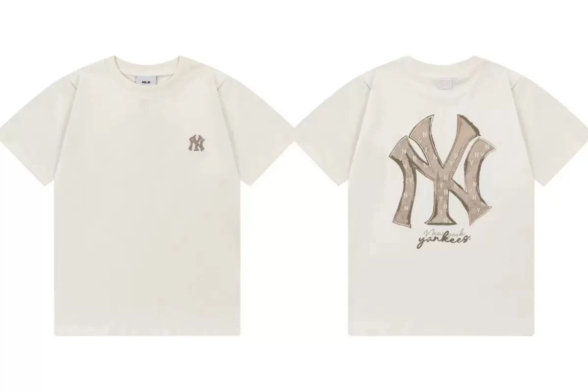 New York Yankees Vintage Washed NY Logo T-Shirt, Unisex Casual Short Sleeve Tee Off-White