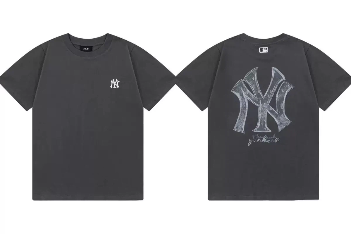 New York Yankees Vintage Washed NY Logo T-Shirt, Unisex Casual Short Sleeve Tee Dark Grey ****
