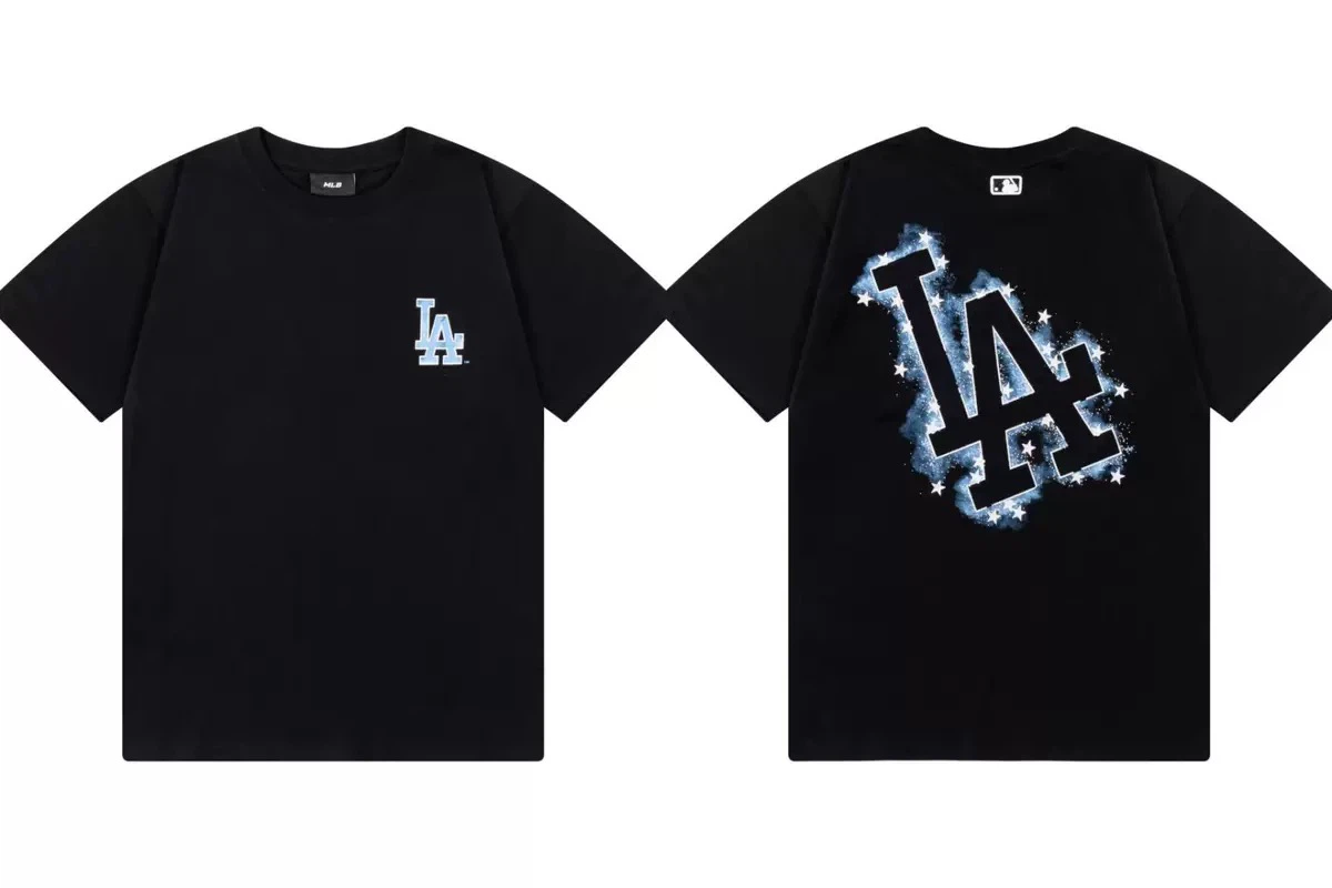 Los Angeles Dodgers Blue Star Splash Graphic T-Shirt, Unisex Casual Short Sleeve Tee Black ****