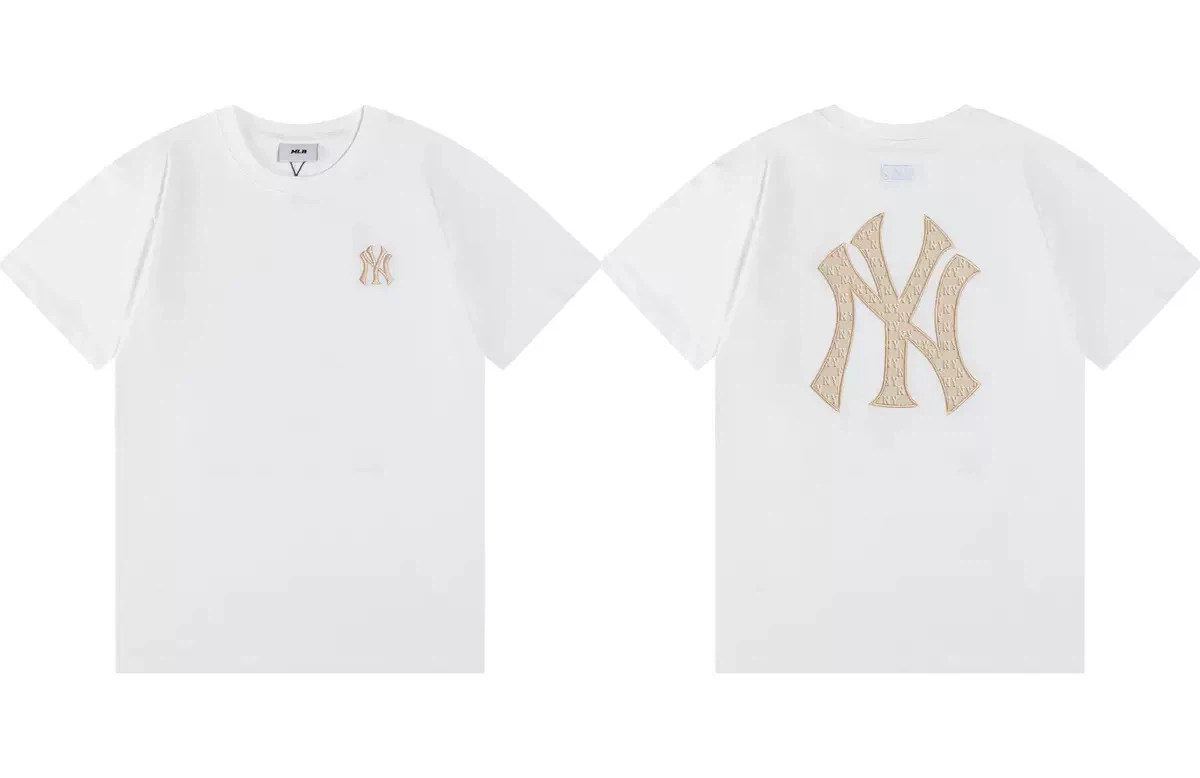 New York Yankees Monogram Embroidery T-Shirt, Unisex Casual Short Sleeve Tee White ****