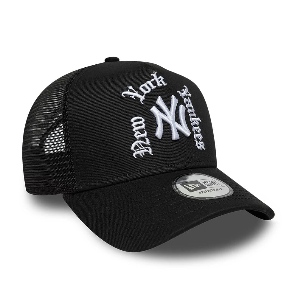 New York Yankees MLB Script Black 9FORTY A-Frame Trucker Adjustable Cap